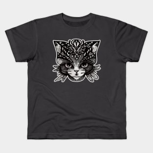 Kitty Doodle Cat Black And White Sketch Kids T-Shirt